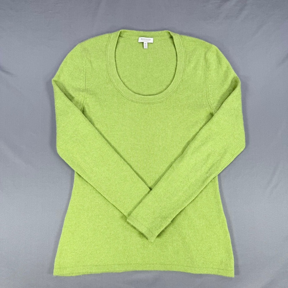 Madison Cashmere Womens M Lime Green Scoop Neck Sweater Long Sleeve Soft Luxury - Picture 5 of 7